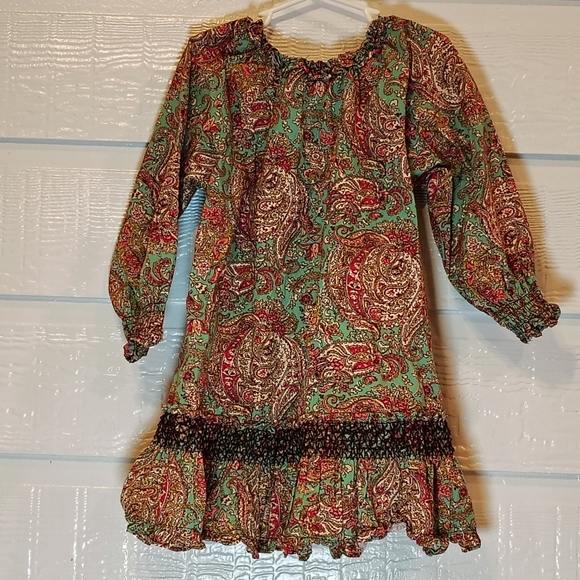 Vintage Couture Dress Girls Sz 5 100% Cotton Paisley Ruffle Prairie Cottage - Picture 4 of 9
